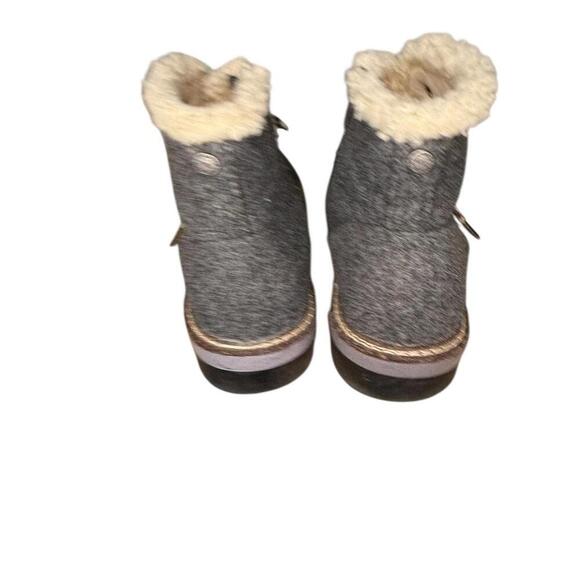 ****Madden NYC Felt Hiker Wedge Faux Fur Lace Up Boots Womens Size 10 Gray - Picture 4 of 5